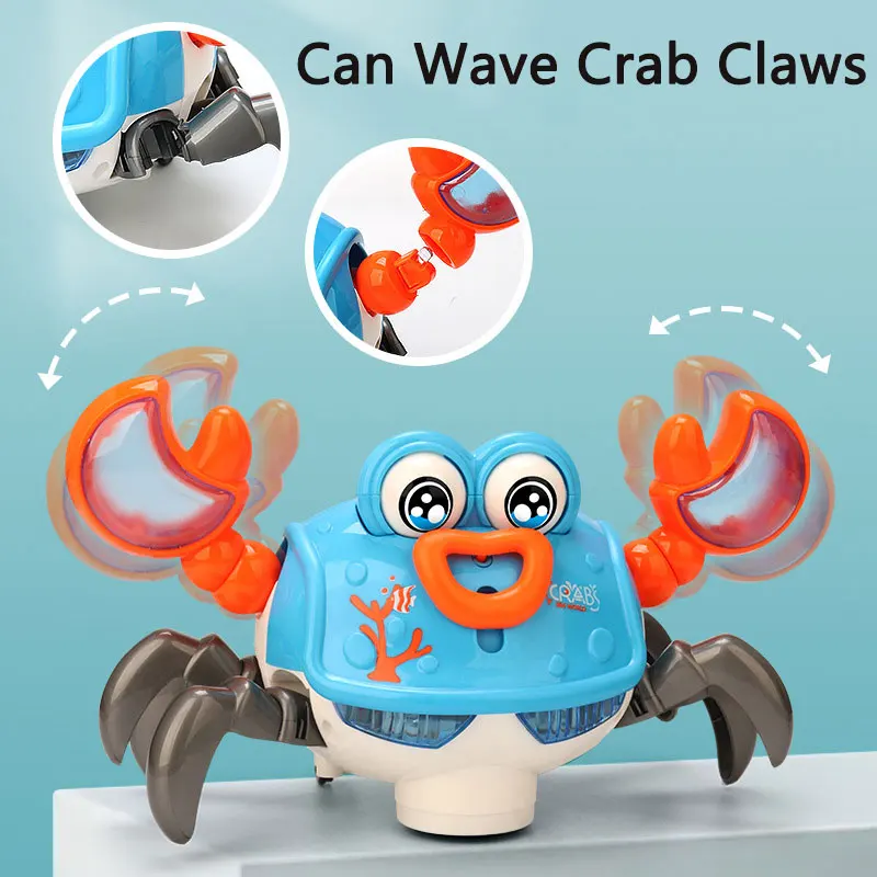 Juguete eléctrico omnidireccional de cangrejo para gatear de dibujos animados para bebés con luces LED, música, movimientos biónicos, regalo educativo divertido