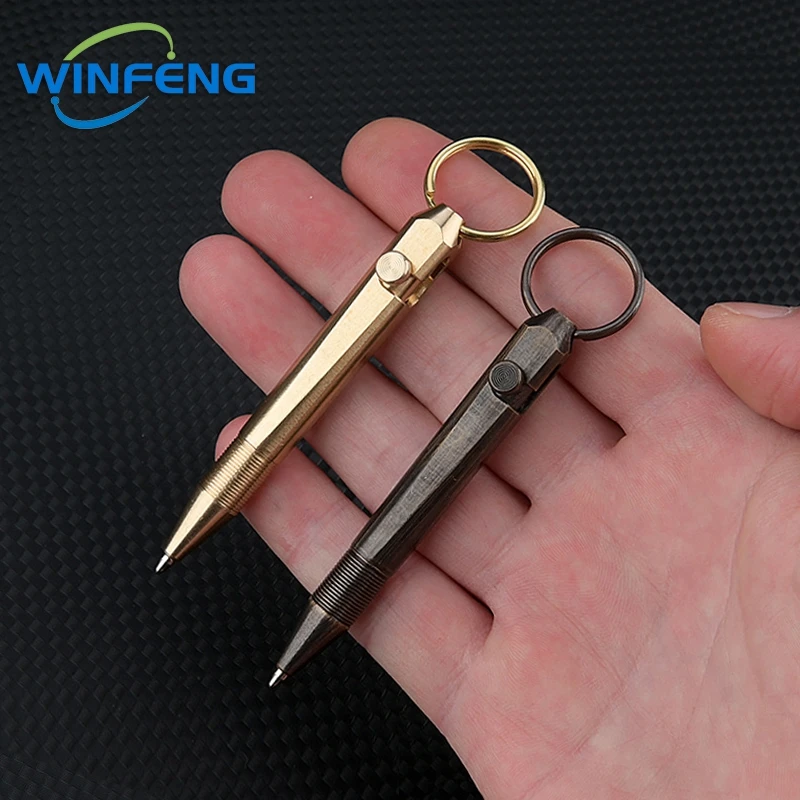 Mini Brass Bolt Action Tactical Pen Keychain Business Signature Ballpoint Pen for Self Defense School Student Office Stationery