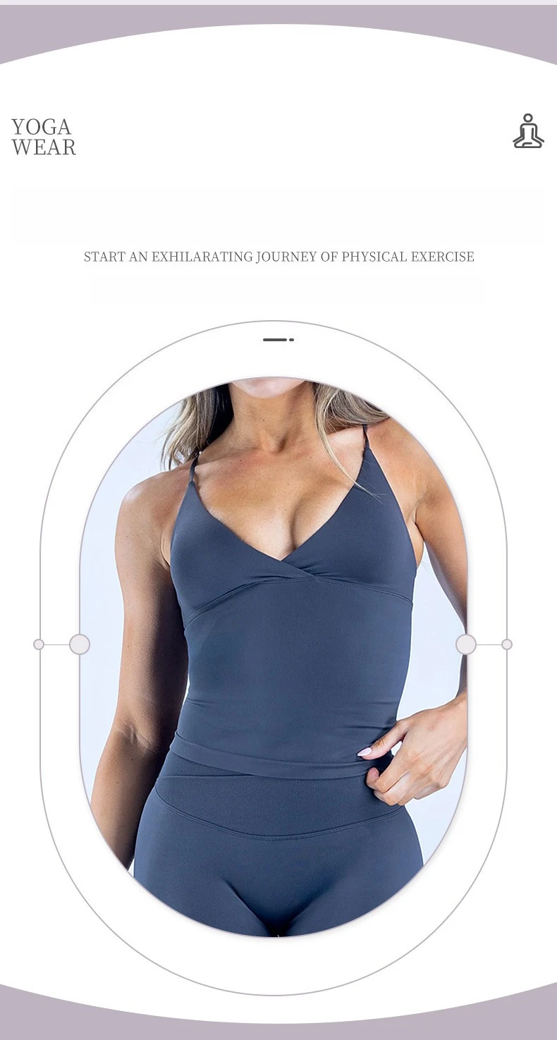 Nahtloses, gepolstertes Sport-Top für Damen mit überkreuzten Trägern, sexy rückenfreies Yoga-Top, hochelastisches Camisole-Oberteil für Sommer, Laufen, Fitness und Workout – Detail 6