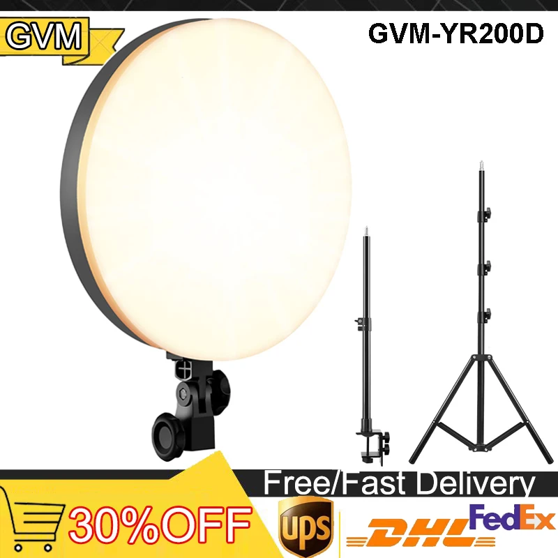 GVM-YR200D LED Bi-Color Soft Video Light Kit 12'' Round Soft Photography Panel Light with Desktop Light Stand + Tripod