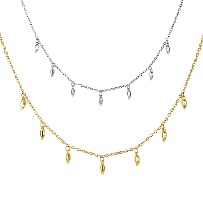 ANENJERY Trendy Pepper Star Pendant Tassel Choker Necklace for Women Shiny Zircon Gold Plated Necklace Jewely Accessories