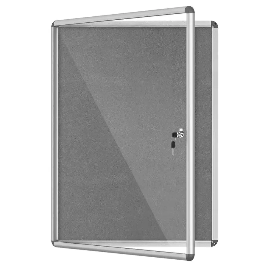 

Доска объявлений закрытого типа 38x28 дюймов, запираемая, устойчивая к атмосферным воздействиям, из алюминия и пробки, для школы и офиса, серебристая рама с серым флизелином.