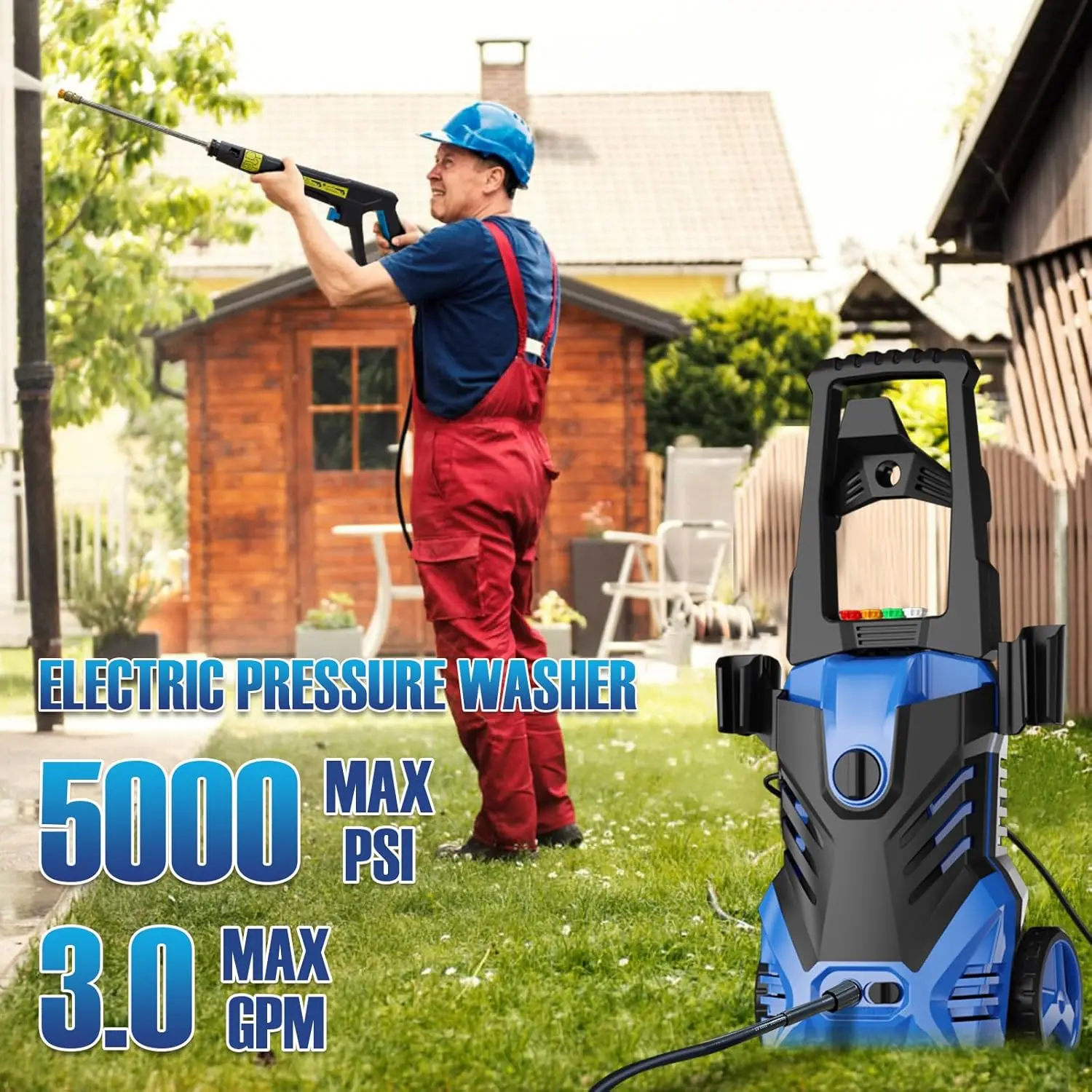 Electric High Pressure Washer 5000 Psi and 3.0GPM with 25ft Hose/16ft Power Cord,Making It Perfect for Cleaning Cars,Fences,Pool