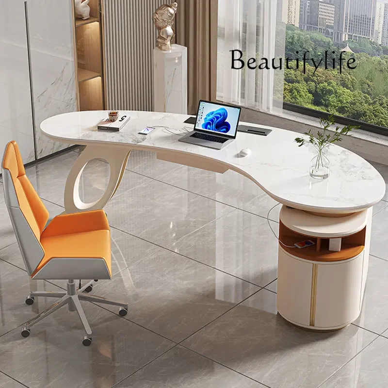 

S Light luxury rock slab desk Modern simple desk Home high-end study Creative arc