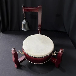 7-Inch Taiwan Cow Leather Bell Drum Set Foldable Solid Wood Triangular Bracket Bell Drum Buddhist Temple Percussion Instrument