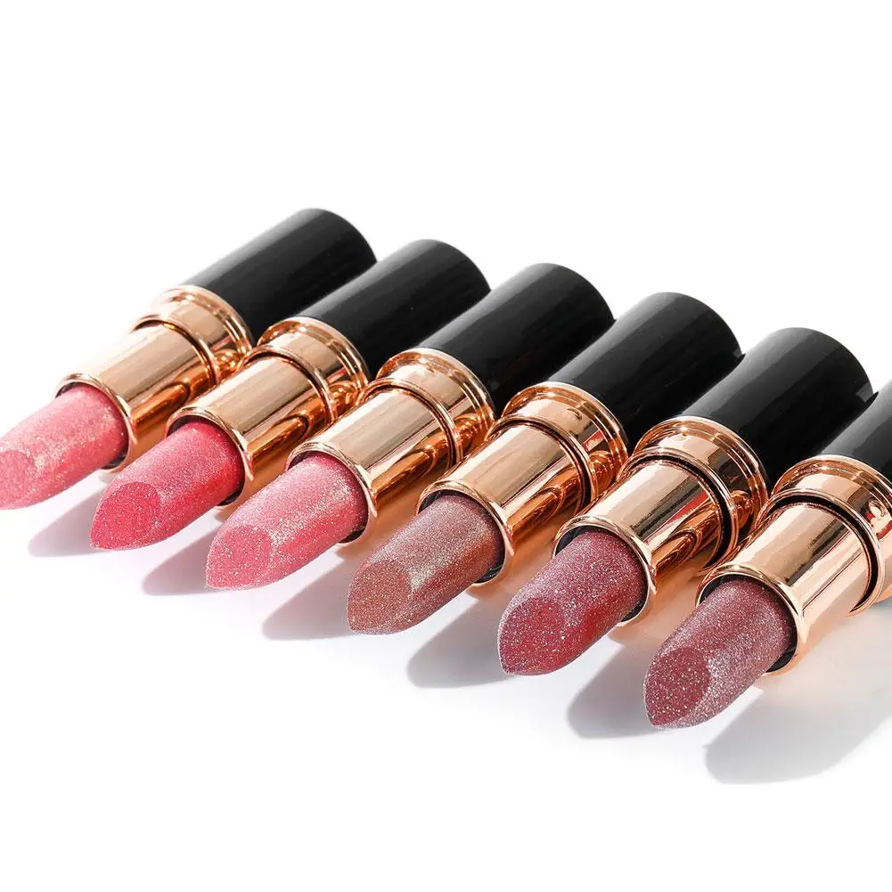 6 farben Sexy Lipgloss Glitter Lippenstift Wasserdicht Dauerhafte Lippenstift Make-Up Lippen Lange Perlglanz Diamant Feuchtigkeitsspendende R5S9