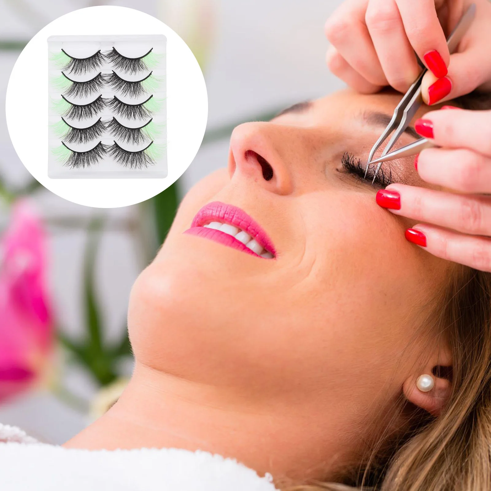 

5 Pairs Fake Eyelashes Artificial Naturalcurl Slim Light Green Lashesnatural Looking