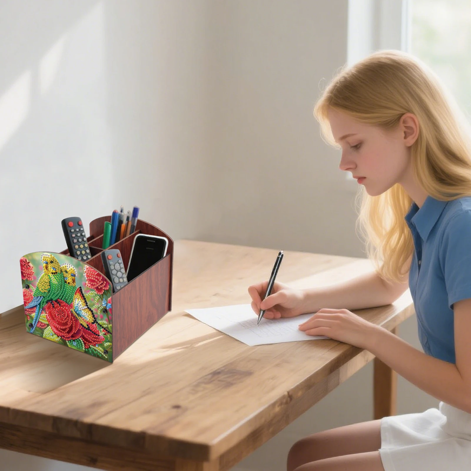 مجموعة صندوق تنظيم اللوحة الماسية، الببغاء الأخضر DIY شكل خاص الماس متعدد المقصورات صندوق تخزين اليدوية ديكور المنزل هدية #6