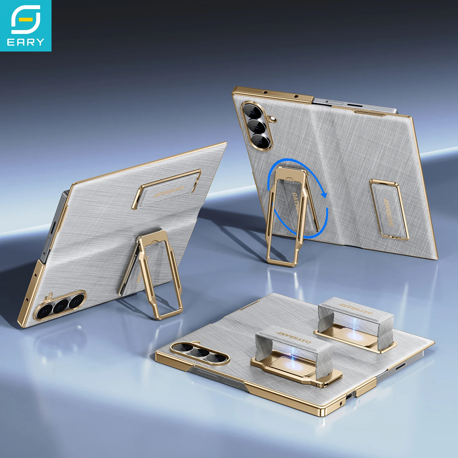 Eary for Samsung Galaxy Z Fold 8 Ultra Leather Bumper Case With 360°Rotatable Metal Stand Dual Strap Shell Shockproof Full Cover