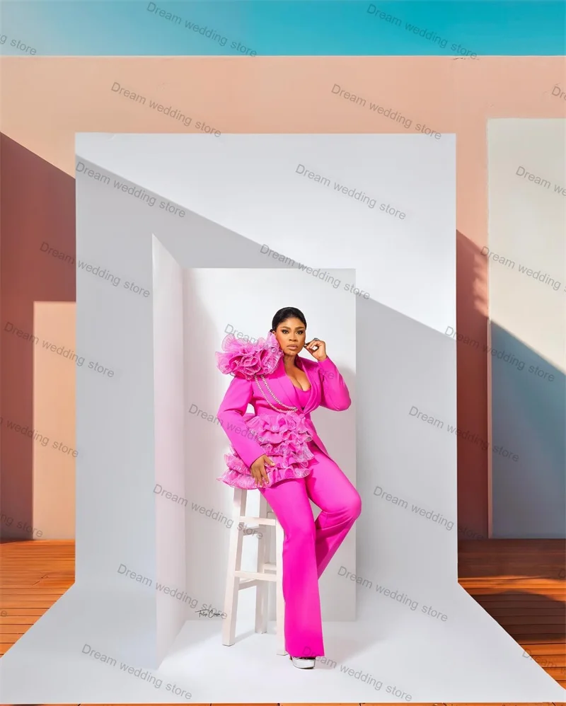 Conjunto de traje de 2 piezas con cristales rosas para mujer, Blazer y pantalones de lujo, esmoquin Formal para boda, vestido de graduación,