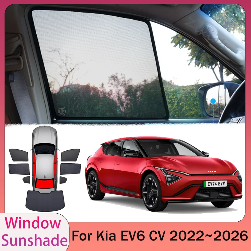 

Для Kia EV6 CV 2022-2026 (2023, 2024, 2025) — Магнитные сетчатые солнцезащитные шторки для боковых окон, защита от солнца, аксессуары для интерьера автомобиля