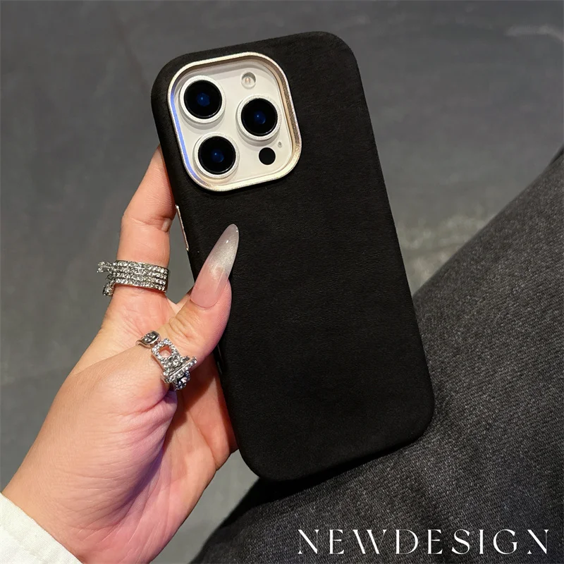 

Built in Velvet Magnetic Anti Drop Phone Case for iPhone 16 15 14 13 17 Pro Max Plus 17Air Skin Feel Metal Frame PC Back Cover