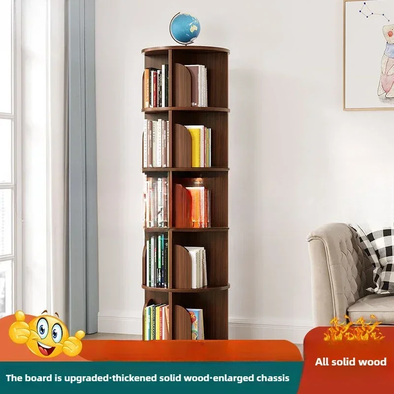 Solid Wood 360-degree Rotating Bookshelf Multi-layer Floor Shelf Economical Storage Rack Students Corner Bookshelf Book Rack