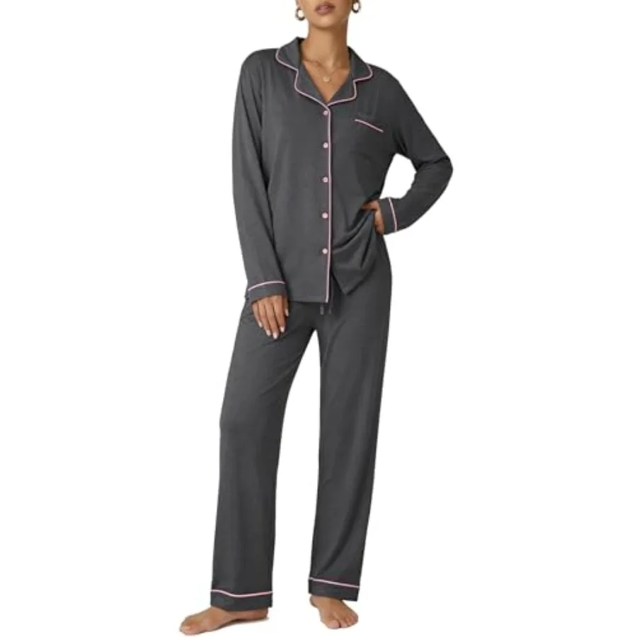 Pajamas Women's Long Sleeve Sleepwear Soft Button Down Loungewear Pjs Lounge Set Nightwear XS-XXL