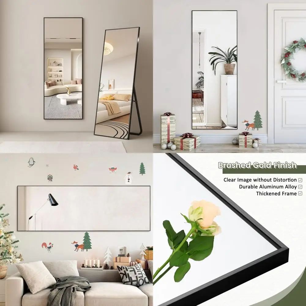 Vrijstaande wandspiegel over de volledige lengte, 64 x 21, zwart, ideaal voor slaapkamers en kleedkamers, verbeter uw ruimte met een stijlvolle V