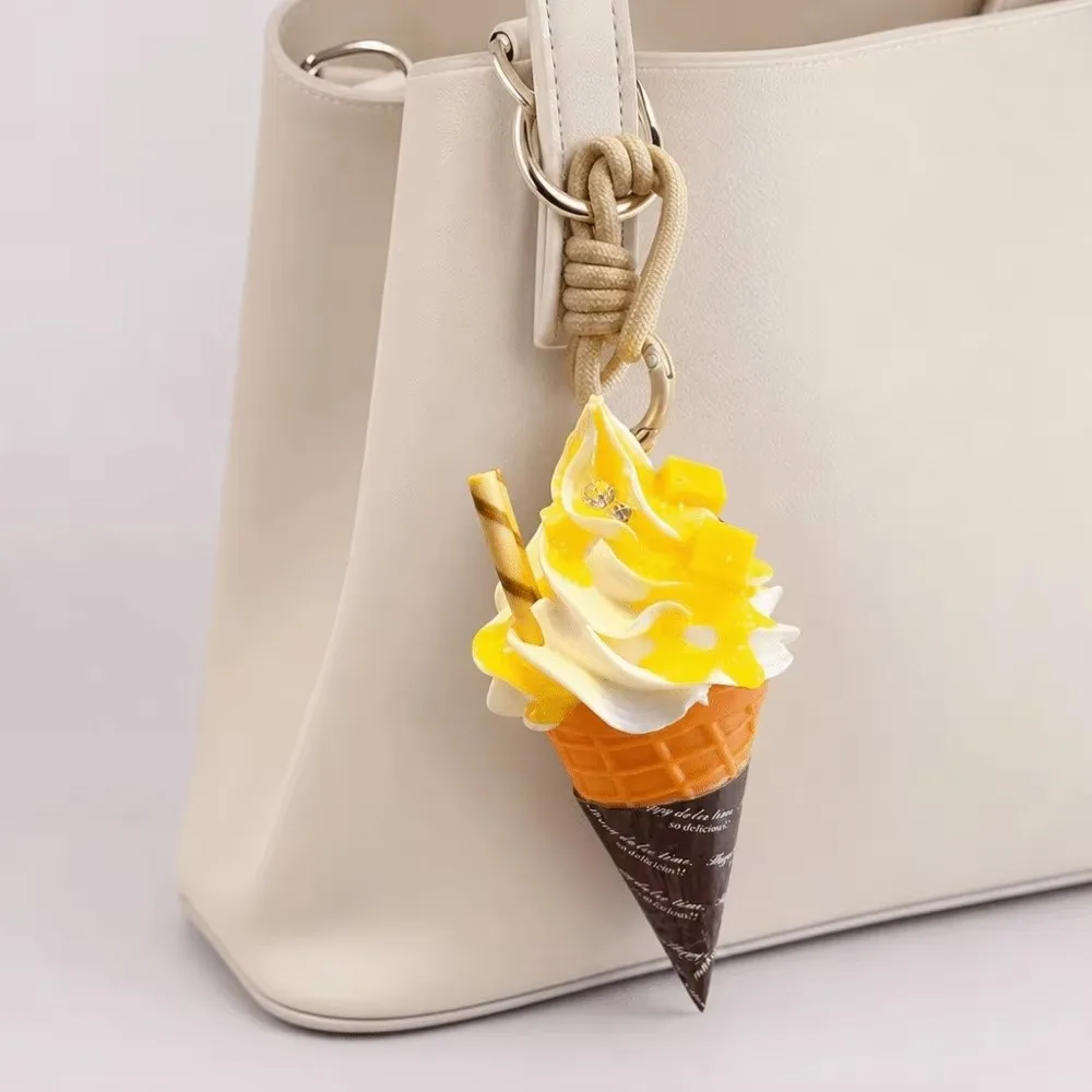 New Cute Cartoon Ice Cream Keychain Realistic Dessert Food Shaped Backpack Pendant Portable Dessert Keychain for Women