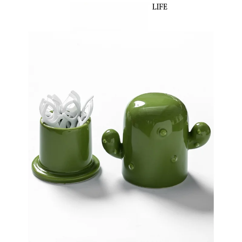 Miki Creative Ceramic Cactus Toothpick Holder Living Room Desktop Storage Jar Cotton Swab Floss Box Home Organization view 2
