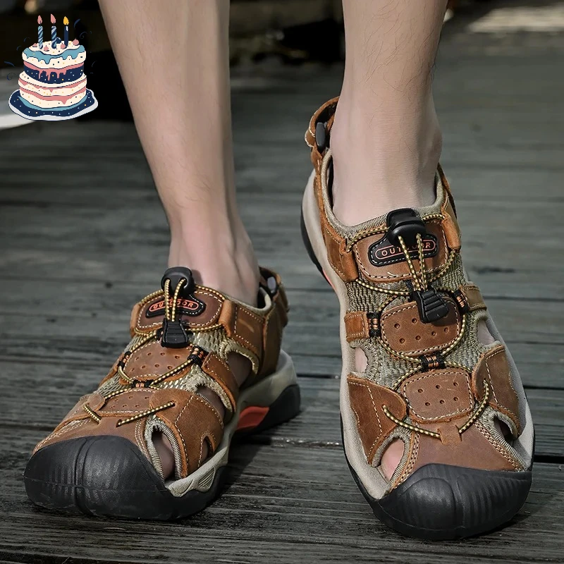 

Летние мужские сандалии, классические сандалии из натуральной кожи, модная обувь для активного отдыха, легкие дышащие нескользящие кроссовки 38-48