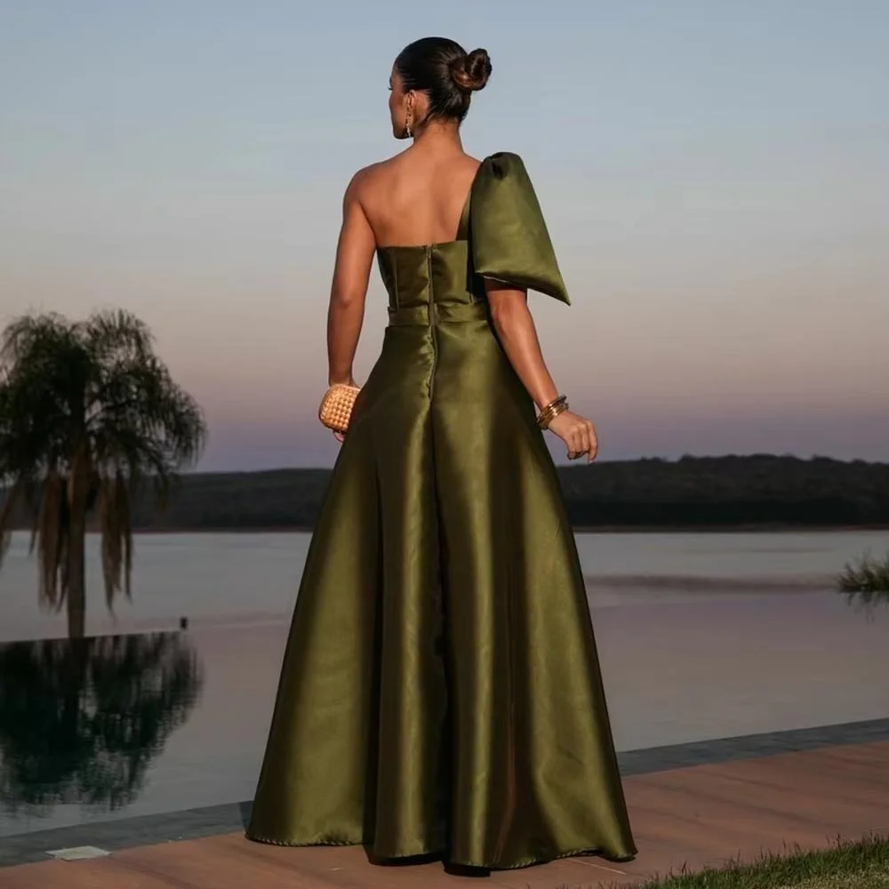 Customized One Shoulder Evening Dress Satin Floor-length Gorgeous Prom Dresses Formal Occasion Ruffles Party Gown Robe Soiree