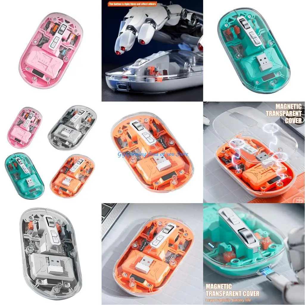 

H9EB 2.4G/Bluetooth-compatible Wireless Mouse with Transparents Body, Lighting, 800-1200-1600-2400DPI for Gamers