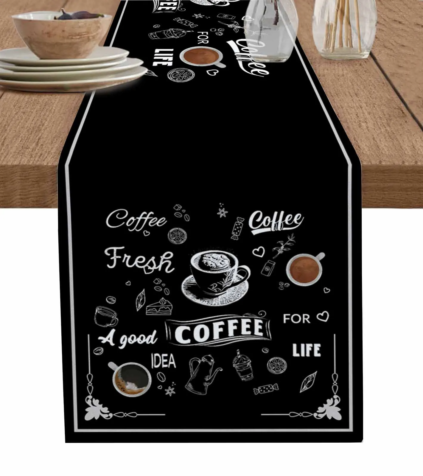 

Coffee Beans Casual Black Coffee Table Tablecloth Wedding Decor Home Party Table Runners Kitchen Dining Table Cover Tablemats