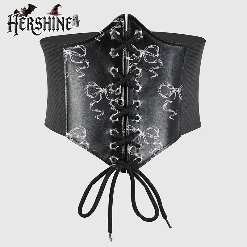 HERSHINE 1 piece of women's pink bow print hexagonal waistband Gothic dark punk rock hip-hop costume accessory Halloween accesso
