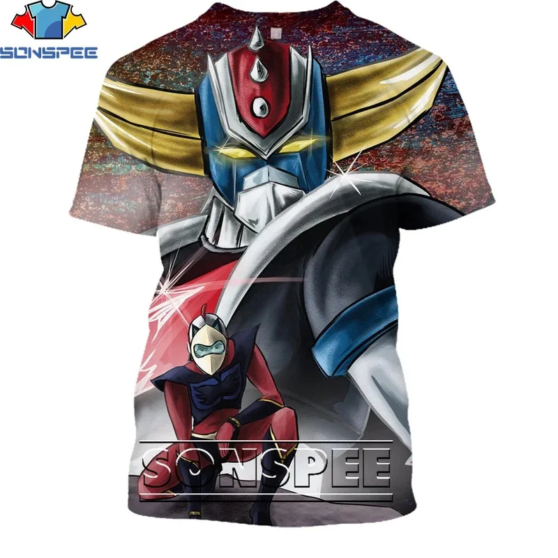 

dd54SONSPEE винтажная рубашка Goldorak с 3D принтом для мужчин и женщин, летняя модная мужская ностальгическая футболка в стиле панк-робот, футболка большого размера для детей