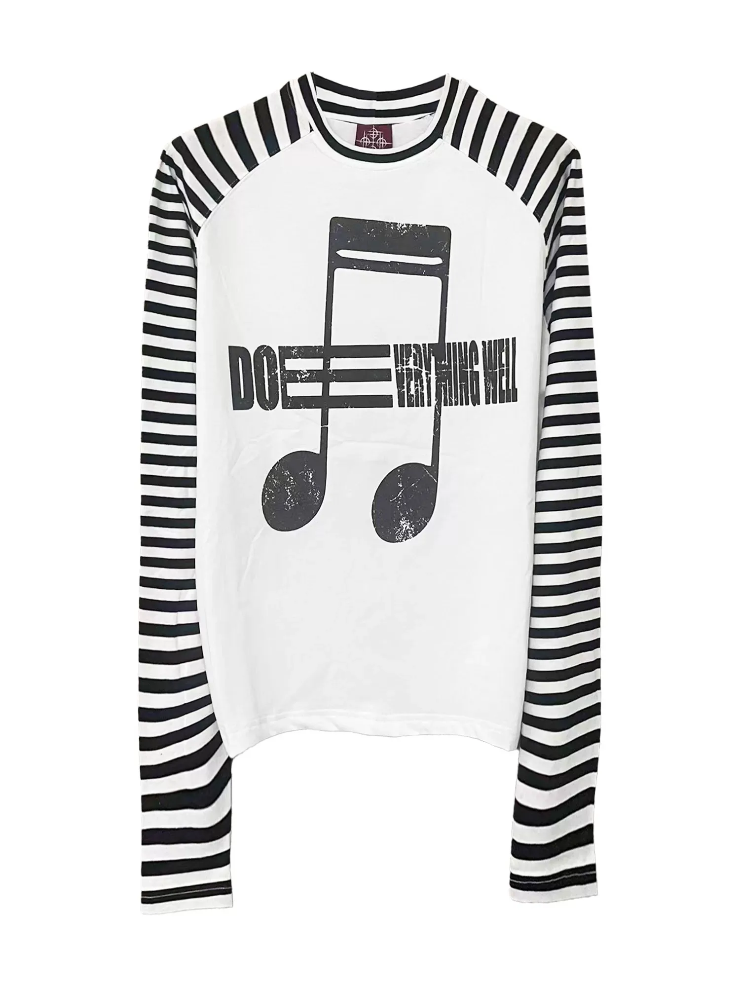 American High Street Dark Note Stripe Slim Fit Long Sleeve T-Shirt Unisex Subculture Base Shirt Trendy Polyester Fiber