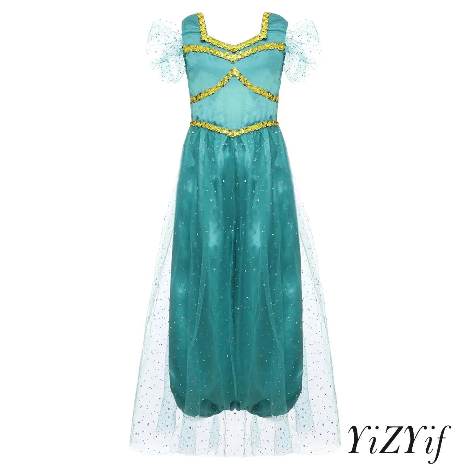 

Girl Halloween Arabian Princess Fancy Costume Animated Movie Character Role Play Costume Sequins Bodysuit Dress Up Party Costume