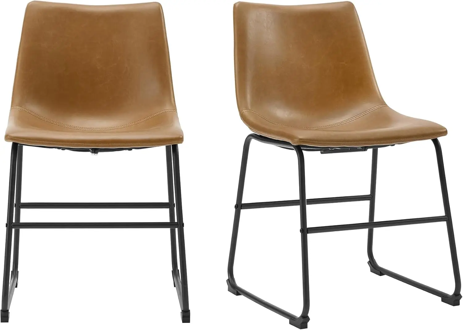 Industrial Faux Leather Armless Dining Chairs, Set of 2, Whiskey