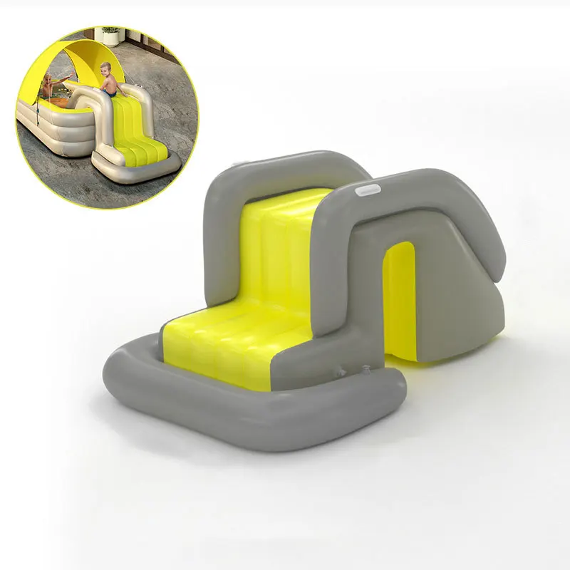 Accesorios de verano Piscina inflable al aire libre de color verde con tobogán y toldo parasol