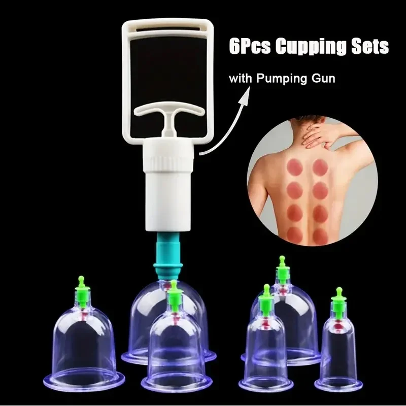 6Pes Vacuum Cupping Sets with Pumping Gun Suction Cups Back Massage BodyCup Detox Anti Cellulite Therapy Cans Healthy CareJars