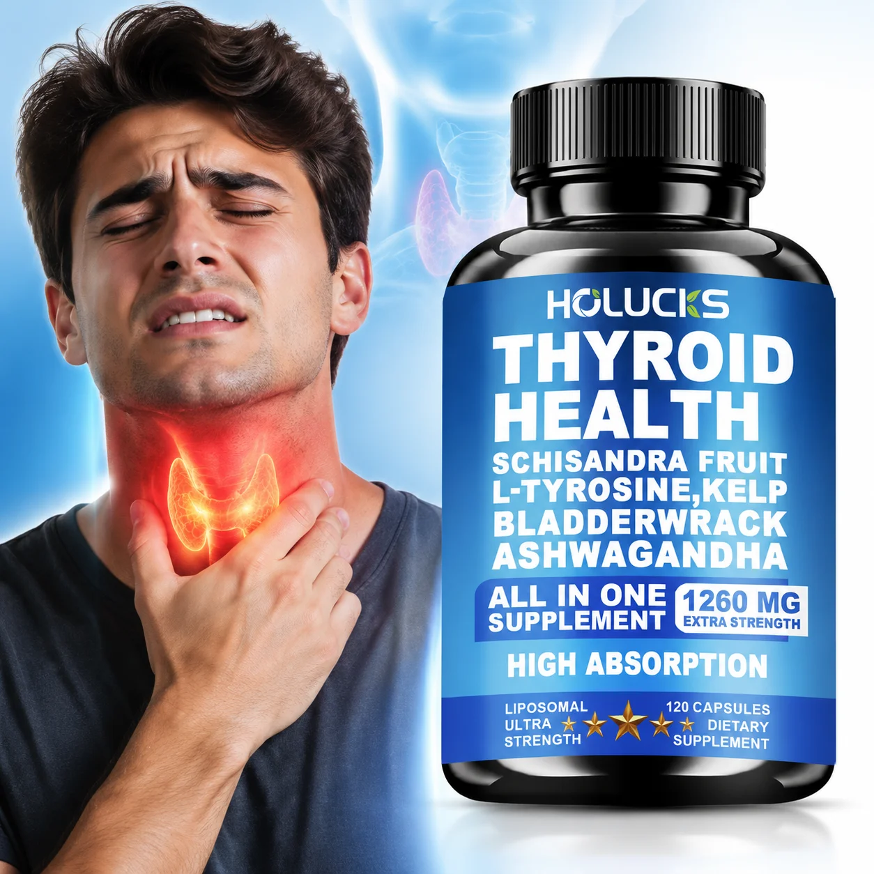 Natural Thyroid Support Capsules, with Bladderwrack, Kelp, Ashwagandha, Regulate Thyroid Activity, Speed Up Metabolism, Immune