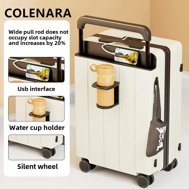 COLENARA Bagagli da viaggio Ricarica USB Valigia d'imbarco multifunzionale Trolley da donna 20 "22" 24 pollici ABS + PC Valigia con rotelle