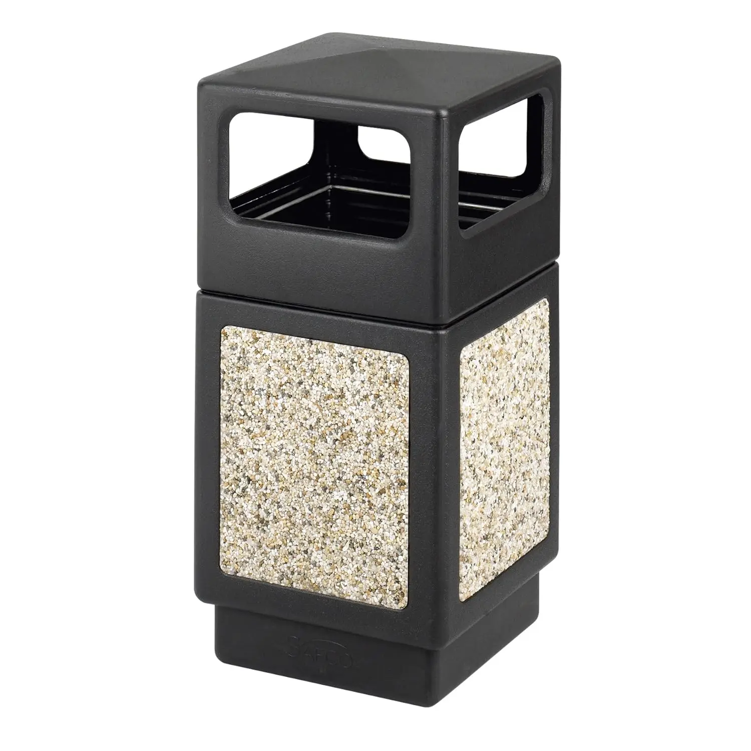 Garbage Can for Indoor and Outdoor Use, Durable & Weather-Resistant Trash Receptacle with Stone Panels, 38 Gallo