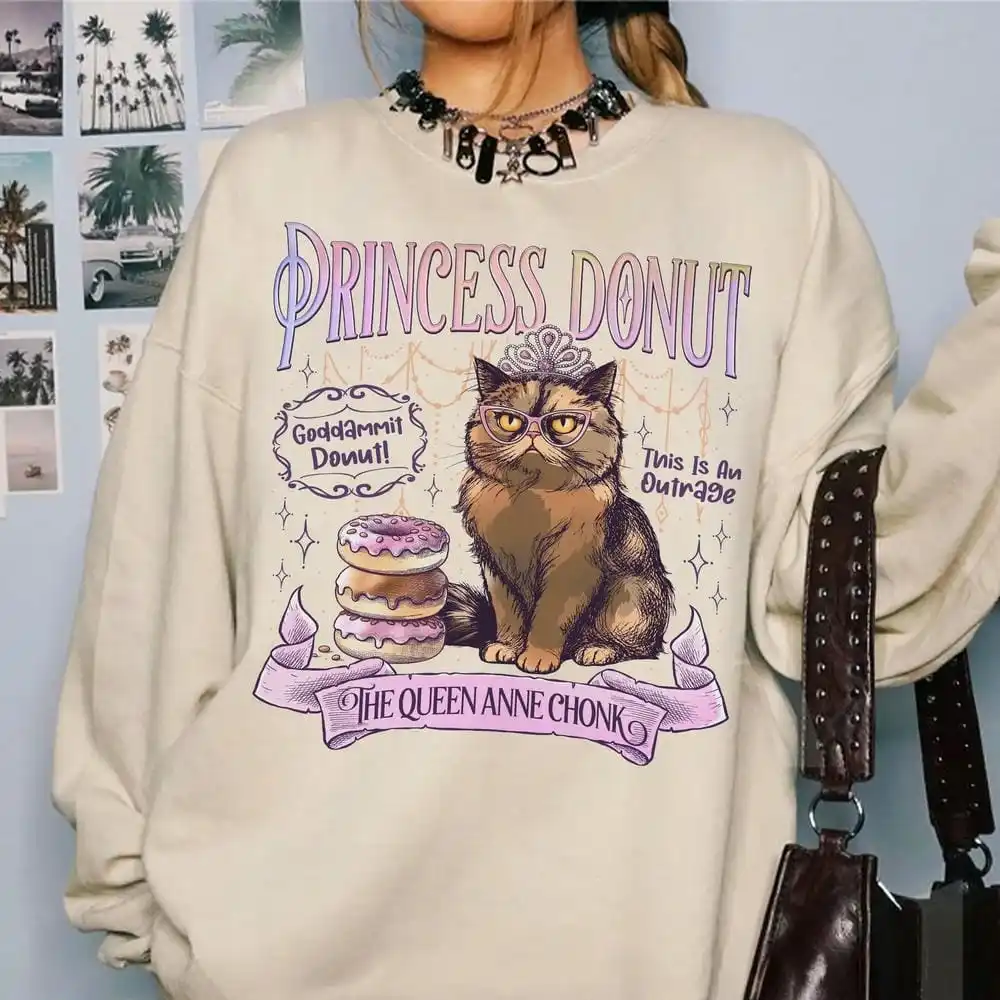 Princess Donut Sweatshirt Dungeon Crawler Carl Pullovers Women Retro Bookish Sweater Book Lover Gift Funny Sweatshirt Streetwear