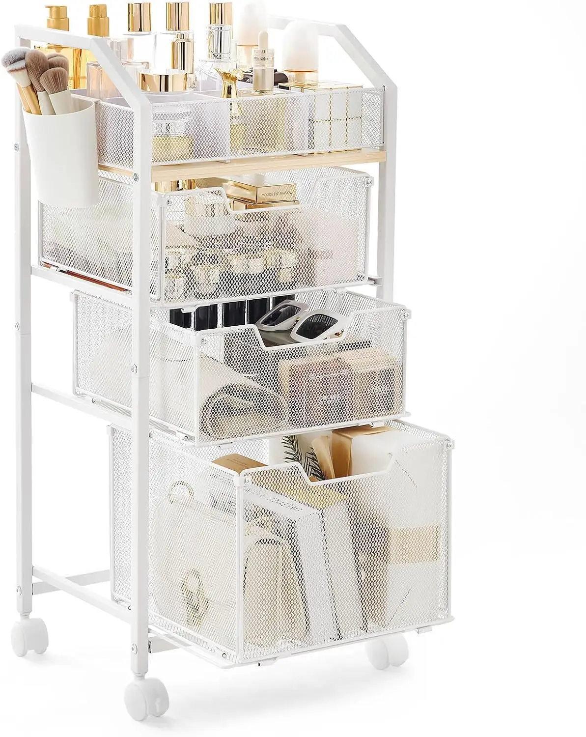 

Rolling Makeup Organizer with Drawers: Skincare Storage Cart with Wheels for Home Bedroom Vanity - Cosmetic Display Hold