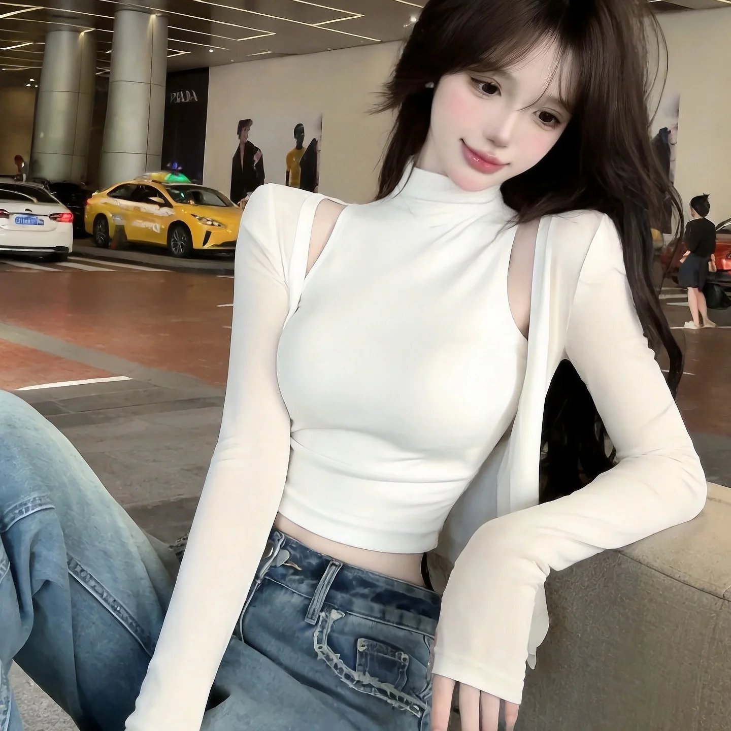 Slimming High Neck Long Sleeve Knitted Vest Autumn Winter Casual Fashion Women's Top Set Casual Style Composite Fabric Ladies...
