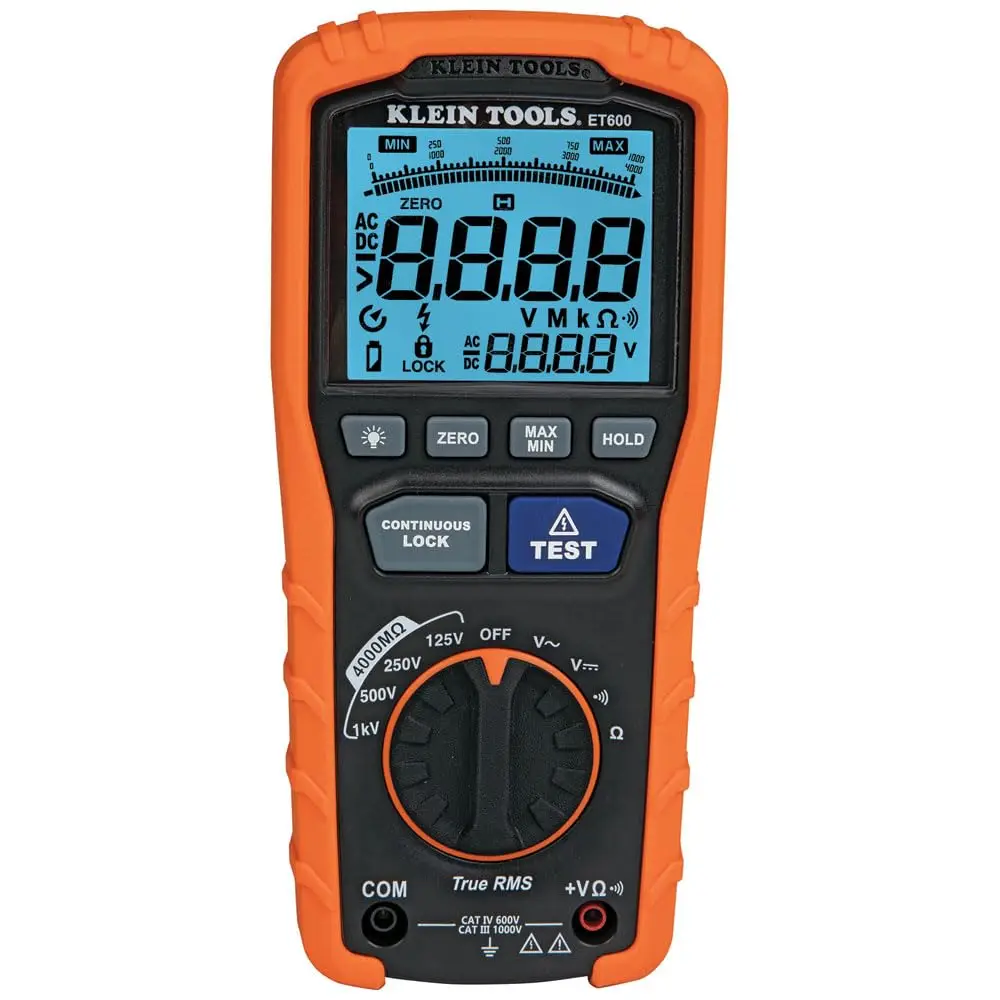 Professional Insulation Tester Multimeter, 4000MΩ Resistance, Auto-Ranging TRMS for Accurate Electrical Measurements