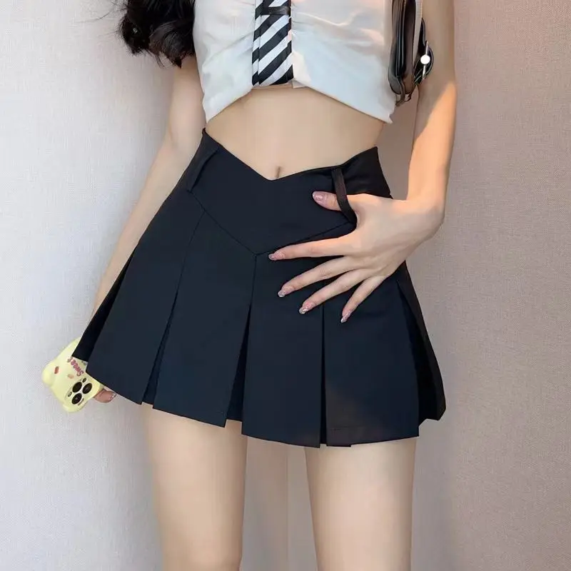 High Waist Solid Pleated Mini Skirt for Women Summer Spring Korean Preppy Style Fashion Cute A-line Skirts Y2K Skort Clothes