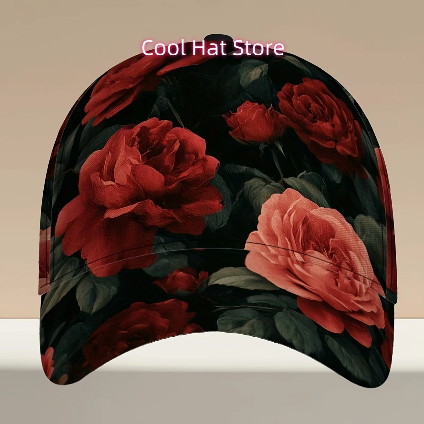 Baseball Cap Featuring a Rose Flower Design, with a Vintage Romantic Pattern. This Literary Style Hat Is Unisex And Has an Adjus