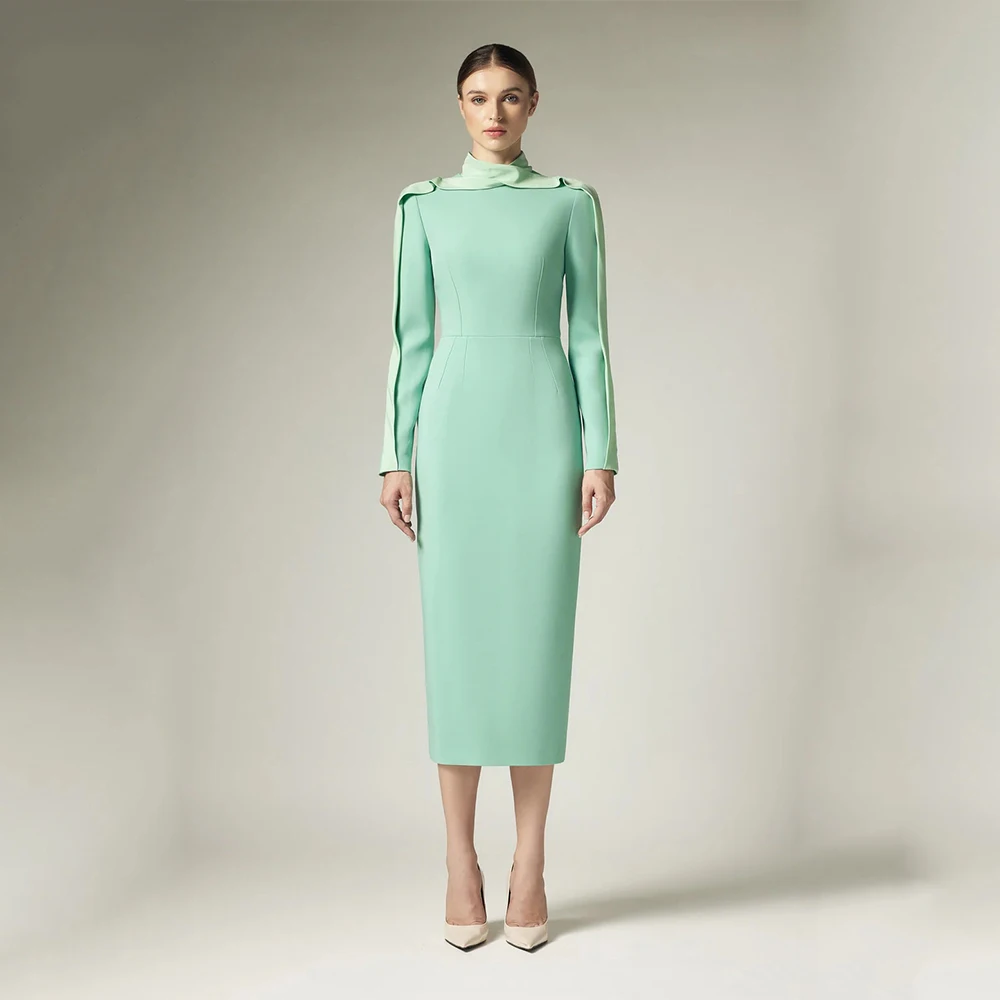 

Зеленые простые элегантные вечерние платья Dream для длиной до середины икры с круглым вырезом и разрезом, платье для выпускного вечера трапециевидной формы, Vestidos De Fiesta, по индивидуальному заказу