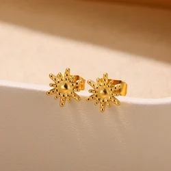 Sun Stud Earrings for Women Gold Color Stainless Steel Earrings 2024 Trend New in Piercing Ear Jewelry Freeshipping aretes mujer