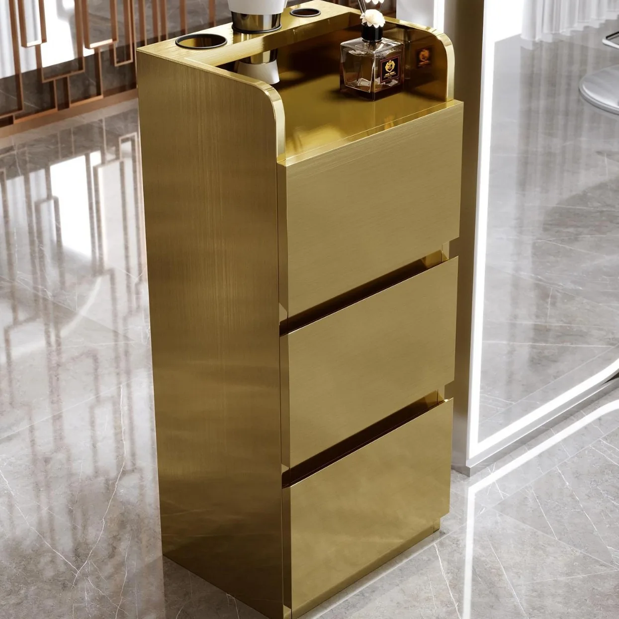 New Multi-Layer Stainless Steel Storage Tool Cabinet for Hair Salons Haircut Furniture for Barber Shops