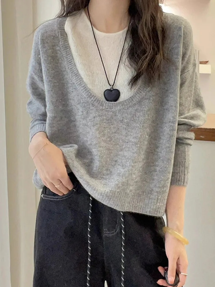 المرأة طويلة Sve محبوك سترة صوفية الياقة المدورة سليم صالح Faionable المرقعة تصميم عادية تخفيف Sle النسخة الكورية #3