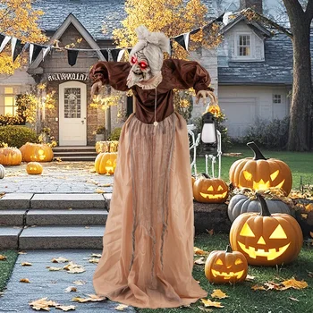 Halloween Animatronic, Talking Zombie Maid in Lantern, Halloween Decorations with Movable Head and Arms, Lights and Sounds 6