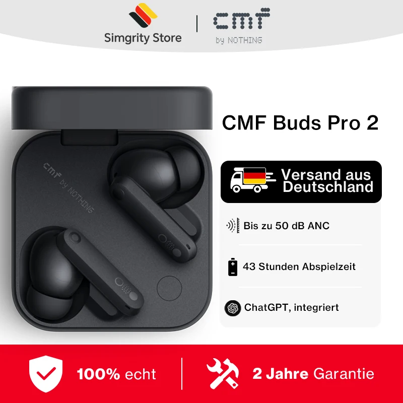 Drahtloser Bluetooth-Kopfhörer CMF Buds Pro 2 mit 50 dB Hybrid Active Noise Cancellation 6 HD MICS IP55 Bluetooth 5.3