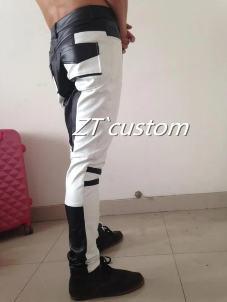 2025 Men\'s Fashion Stitching Leather Pants Stage Ds Bar Nightclub Singer Dance Plus Size PU Trousers Costumes Male Clothing