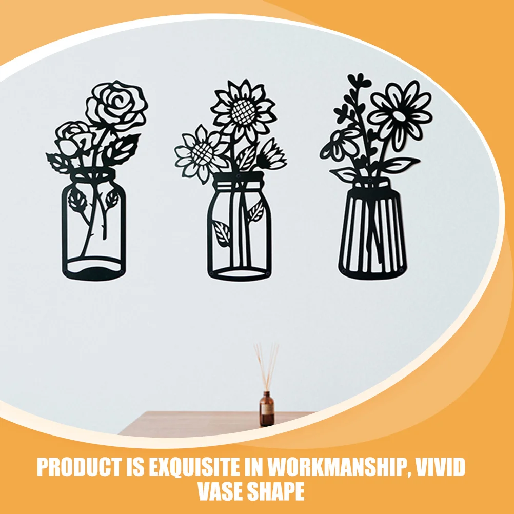 

3 Metal Vase Flowers Wall Art Iron Hanging Wall Decoration Flower Garden Decor Metal Flowers Vase Decor