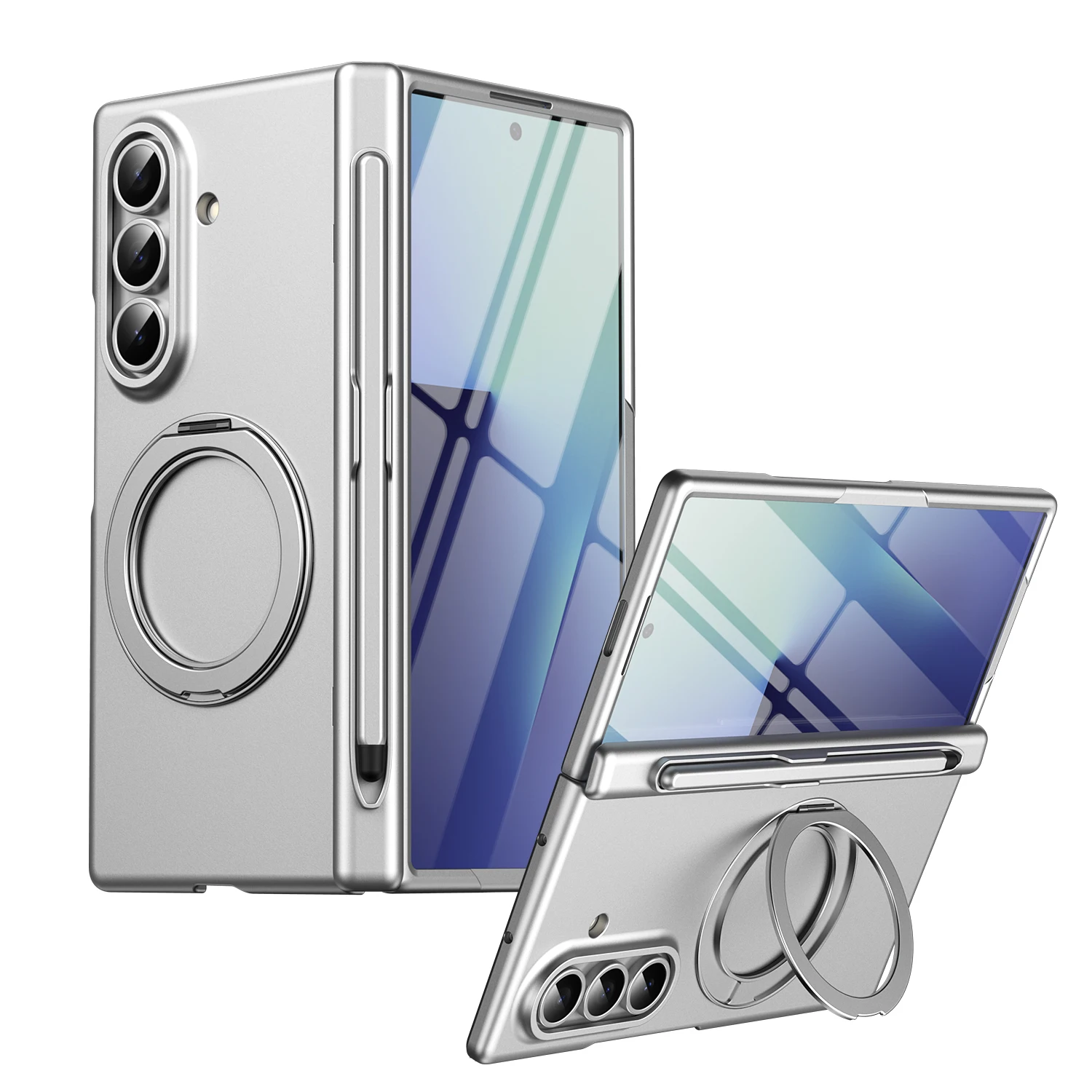 Para Samsung Galaxy Z Fold 7 6 5 4 3 5G 360 °   Capa de telefone com suporte magnético com tela de vidro filme S caneta slot dobradiça capa à prova de choque